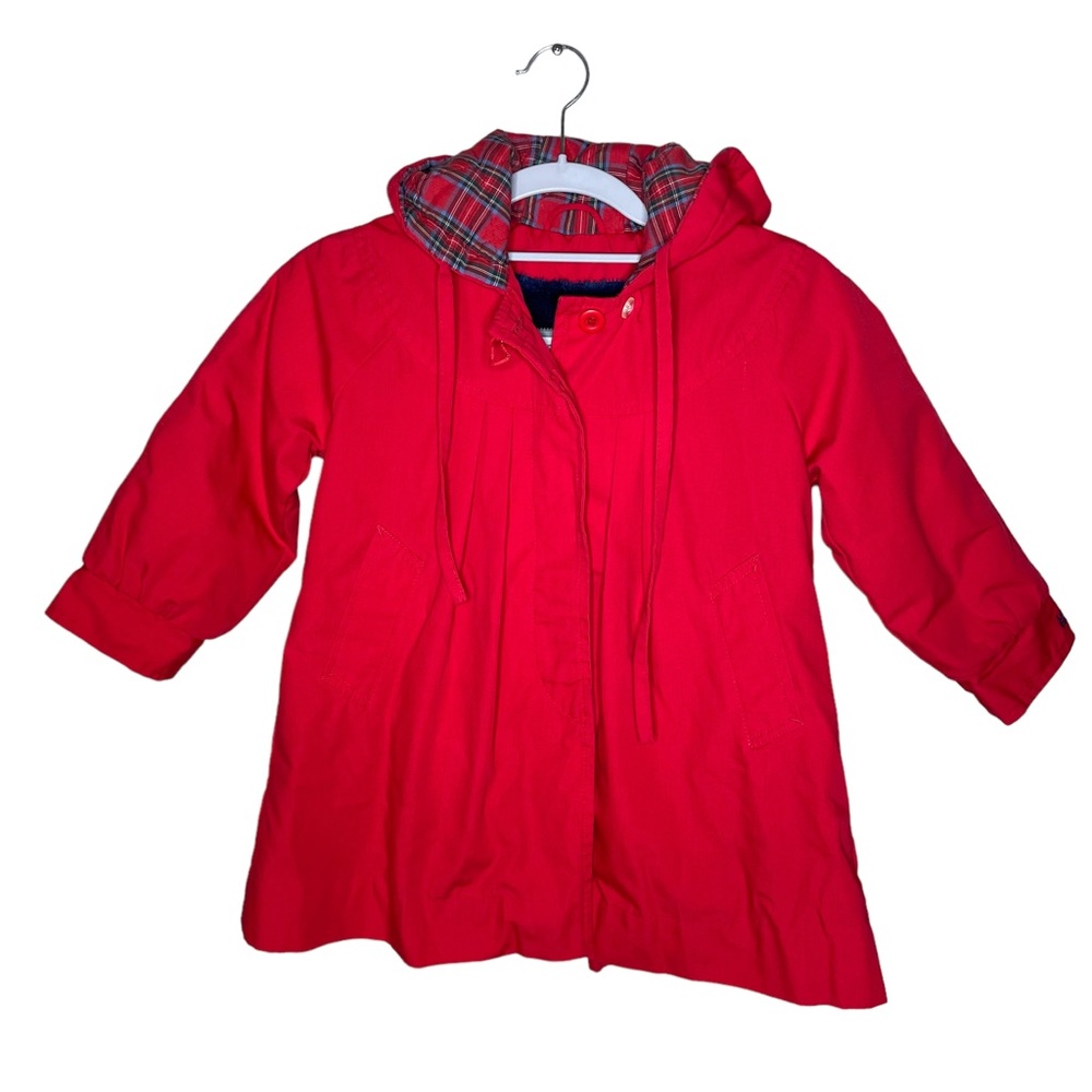 Vintage London Fog Girls Hooded Red Pleated Fleece Sherpa Lined Winter Coat